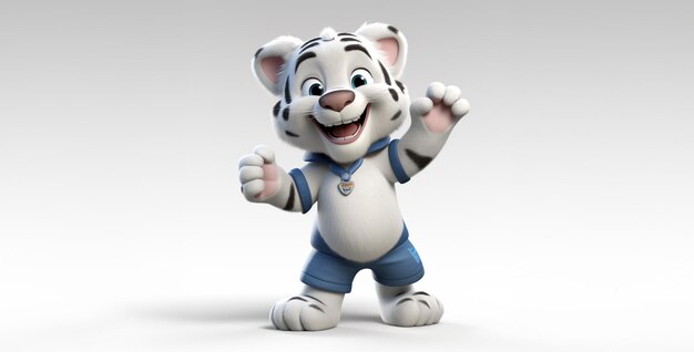 Photo character 3d white tiger cheerful smiling