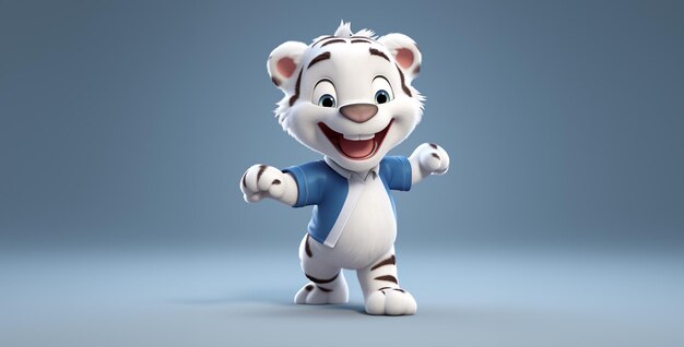 Photo character 3d white tiger cheerful smiling