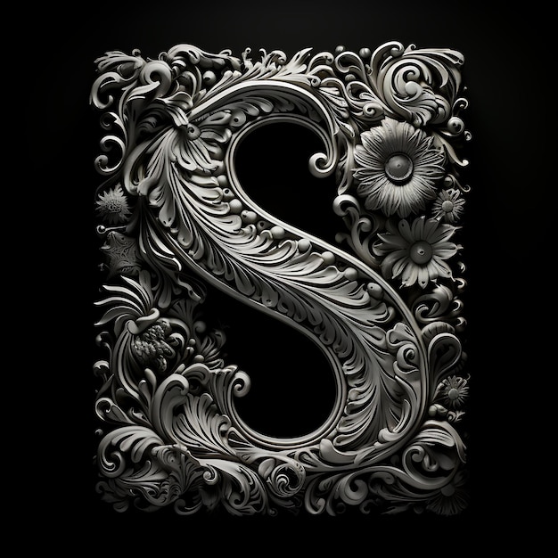 Foto character alphabet design s lace material cycles render intr creatief op zwart bg luxe duur