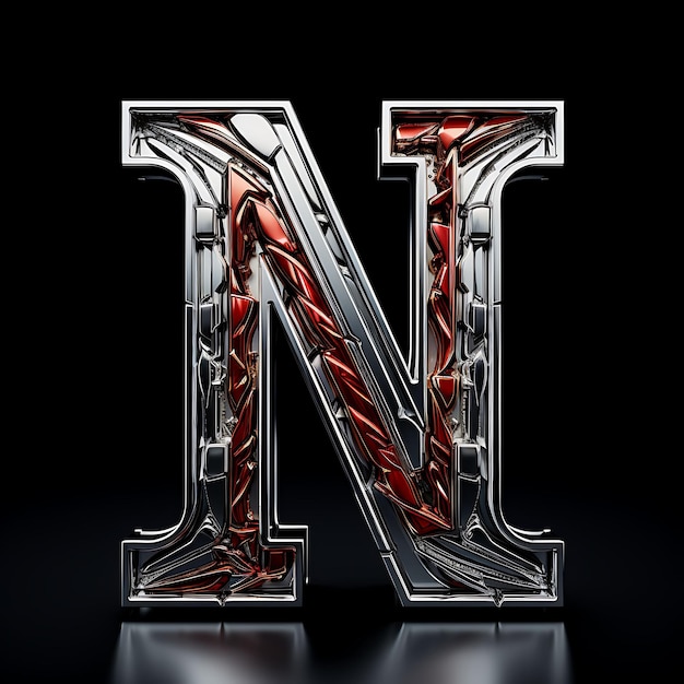 Photo character alphabet design w silver material redshift render creative on black bg luxury expensive