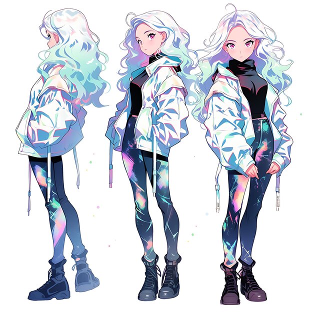 Character Anime Concept Androgynous Tall Person With Holographic Fashion Iridescent Sheet Art