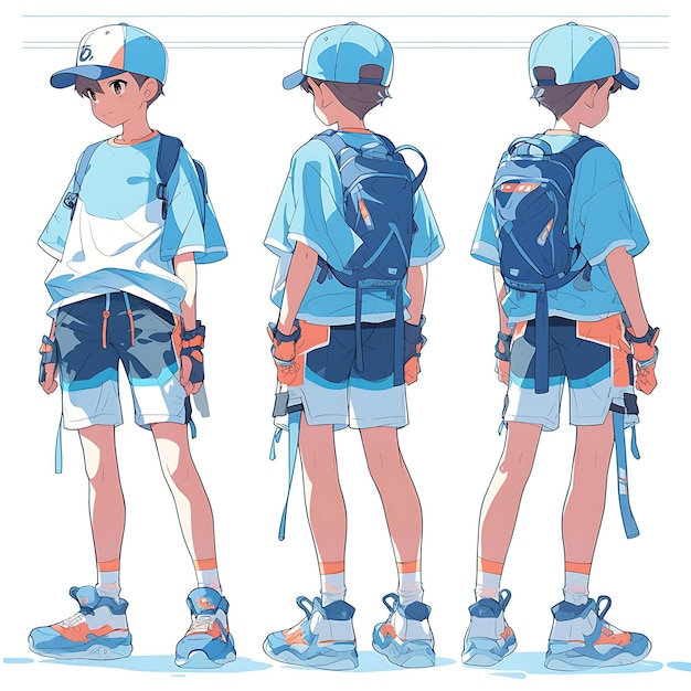 Character Anime Concept Athletic Short Boy With Athletic Training Gear Bold and Ener Sheet Art