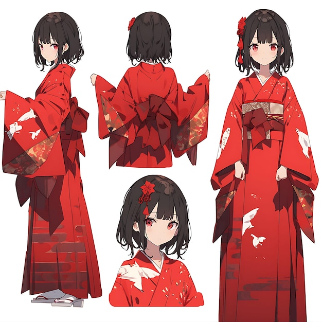 キャラクター アニメコンセプト 平均身長 キモノを着た女性 伝統的な日本のスタイシートアート