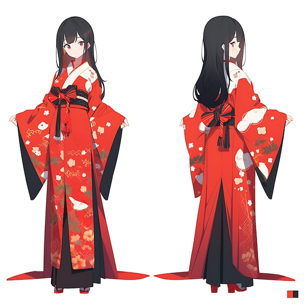 Character Anime Concept Average Height Female With a Kimono Traditional Japanese Sty Sheet Art