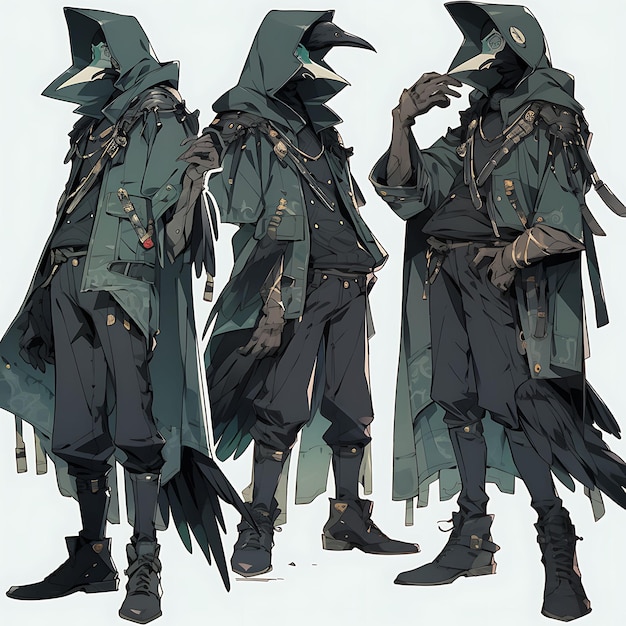 Character Anime Concept Average Height Male With a Plague Doctors Outfit Gothic Styl Sheet Art