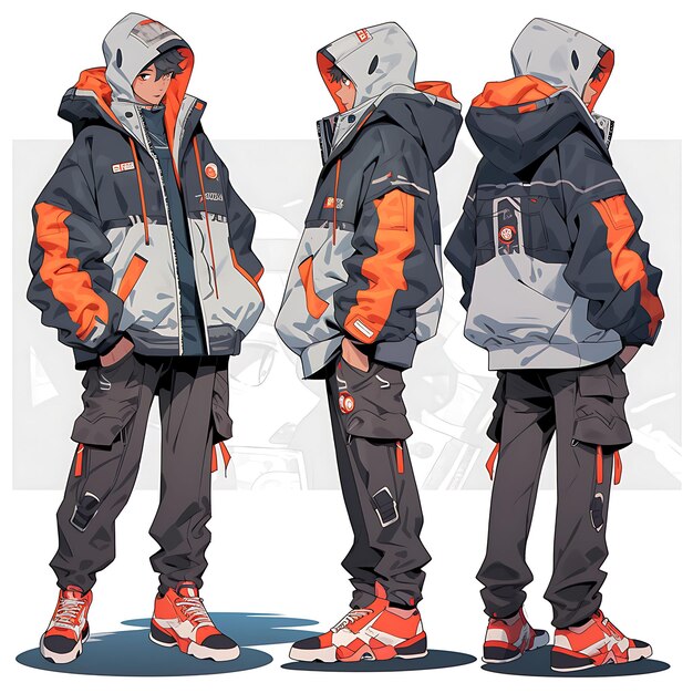 Character Anime Concept Cool Tall Boy With Urban Streetwear Monochromatic and Minima Sheet Art