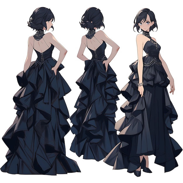 Elegant anime girl in evening dress. Black and white vector illustration  Stock Photo - Alamy