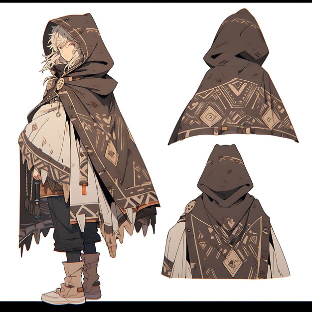 Character Anime Concept Short Male With a Hooded Cloak and Alchemist Tools Alchemist Sheet Art