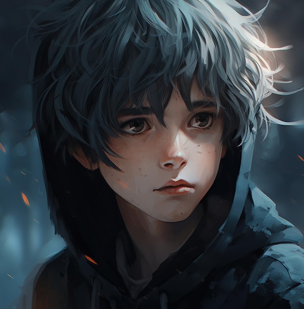 Premium AI Image  a portrait of a boy with an anime character that has an  expression of concentration.