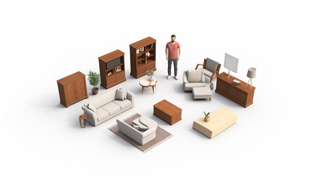 Photo character arranging furniture