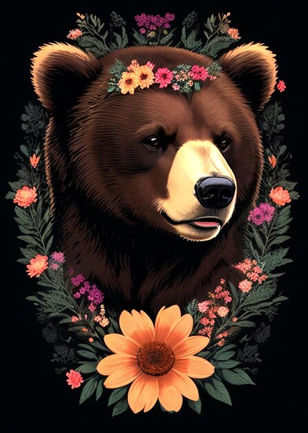 Photo character bear and flower