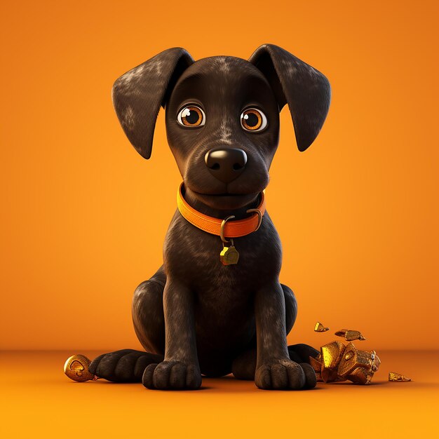 Character of black dog with orange background