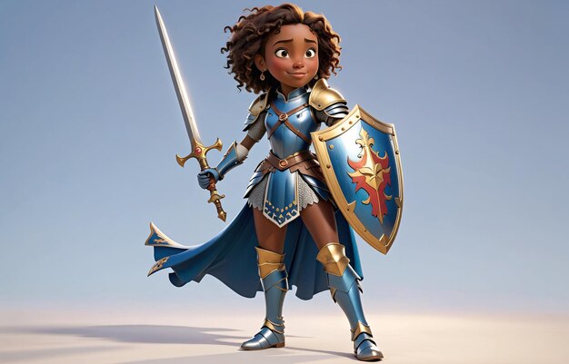 Photo a character in a blue and gold armor with a sword