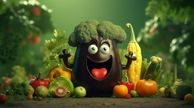 The character of cartoon fruits and vegetables