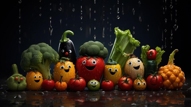 The character of cartoon fruits and vegetables