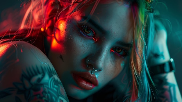 character Closeup portrait of a young beautiful lady with tattooed face for Club flyer background