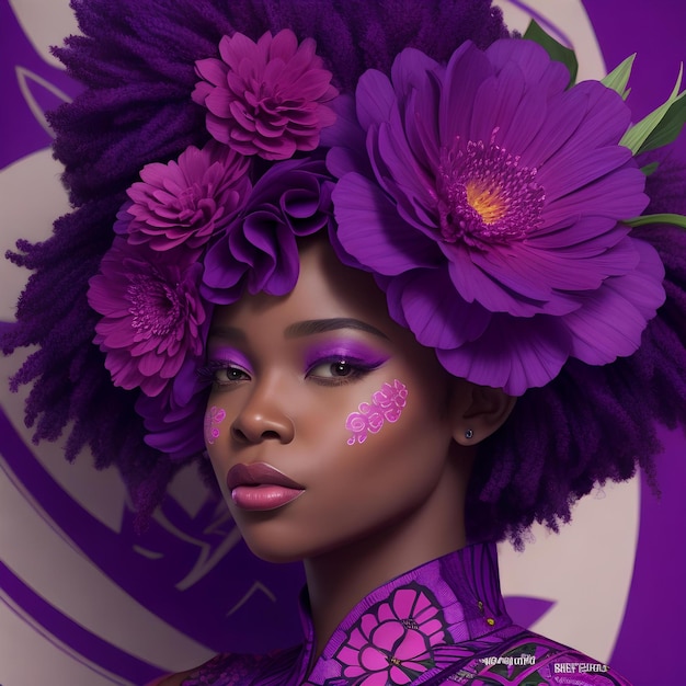 Character concept of african american woman in the style of floral art of african