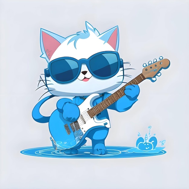 Character concept cute and quirky baby cat playing guitar