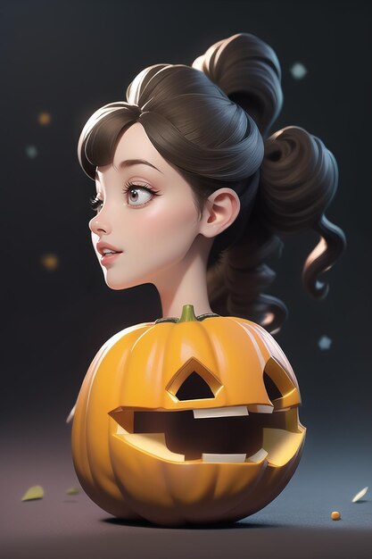 A character cute cartoon female holds a pumpkin with a halloween fashion style