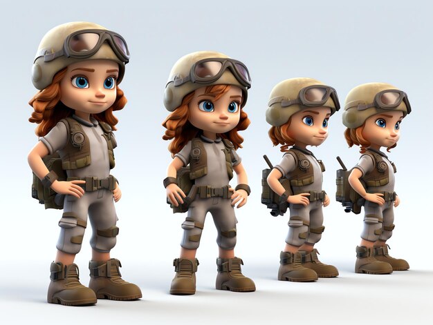 character cute isolated young person illustration army portrait military woman uniform ba