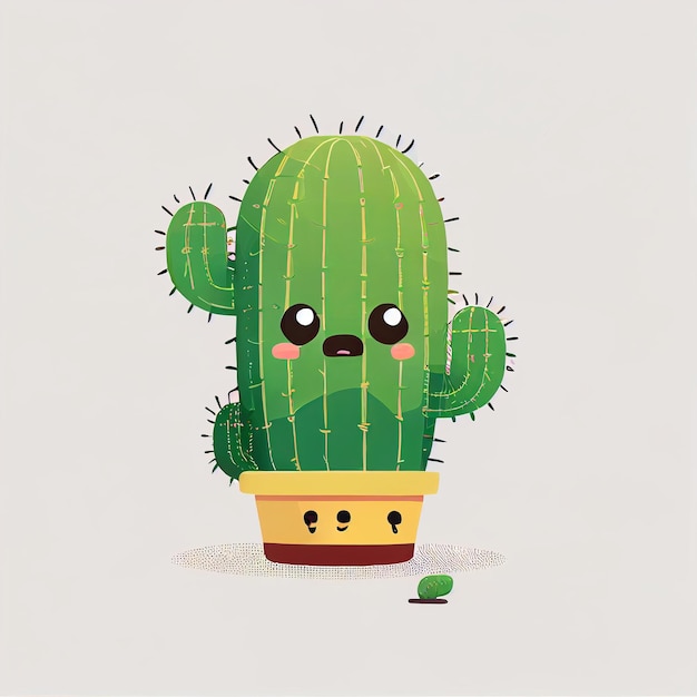 Photo character design cartoon cute cactus on isolated background created with generative ai technology