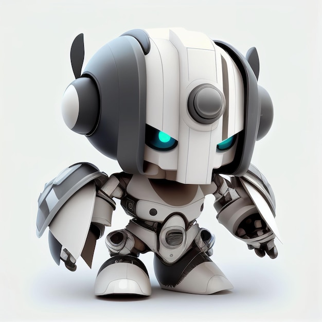 제너레이티브 AI 기술로 생성된 고립된 배경의 작고 귀여운 로봇의 캐릭터 디자인