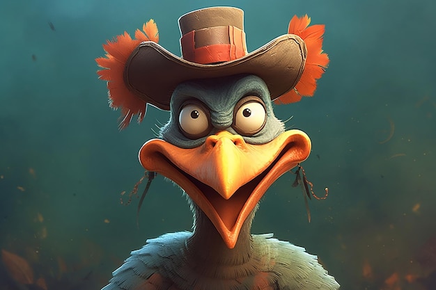 Character design of a turkey with a hat AI