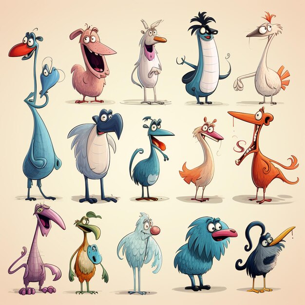 A Character designs whimsical animals in the style of comic artists