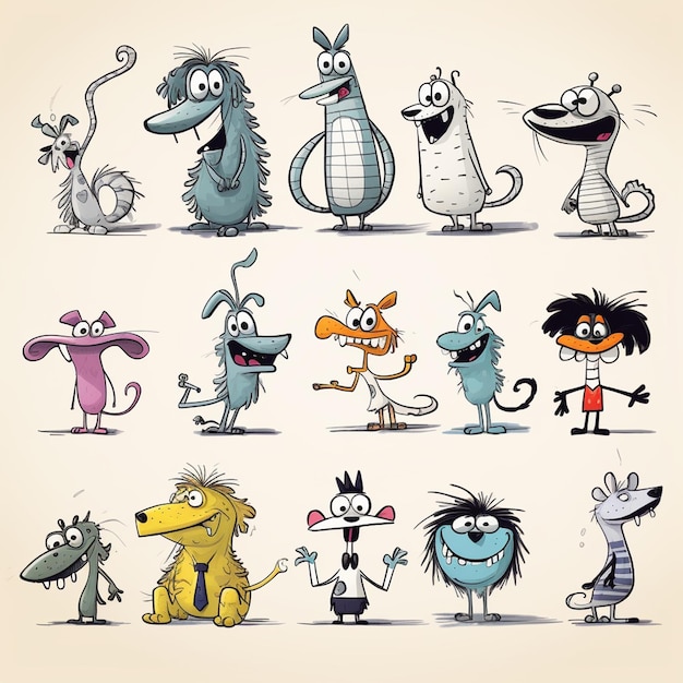 A Character designs whimsical animals in the style of comic artists