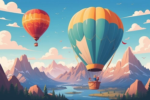 a character floating on a selflove hot air balloon