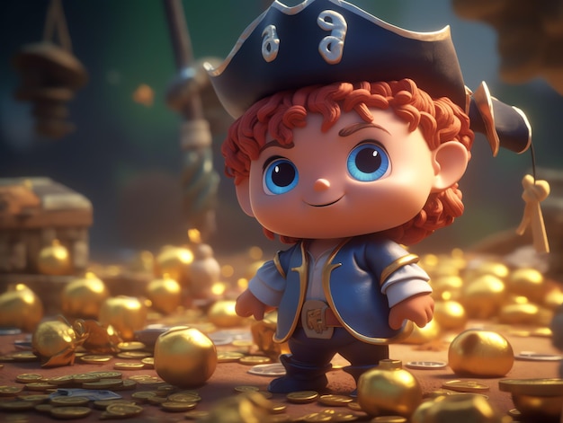 A character from the game character with a pirate hat and gold coins.