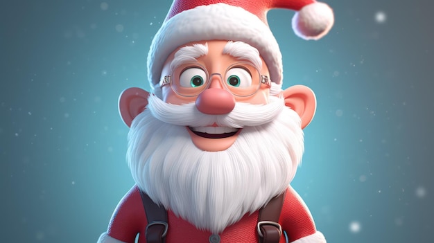 A character from santa claus is wearing glasses and a red hat.