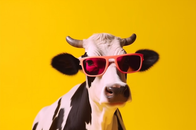 Character head sunglasses animal portrait face colourful funny cute cow generative ai