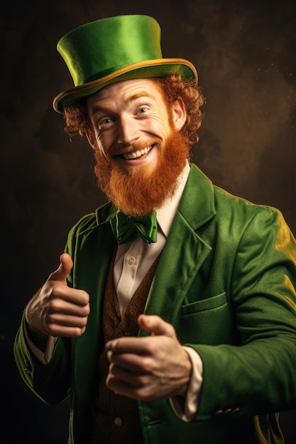 character Irish leprechaun with a red natural beard in a green suit and green hat AI Generated