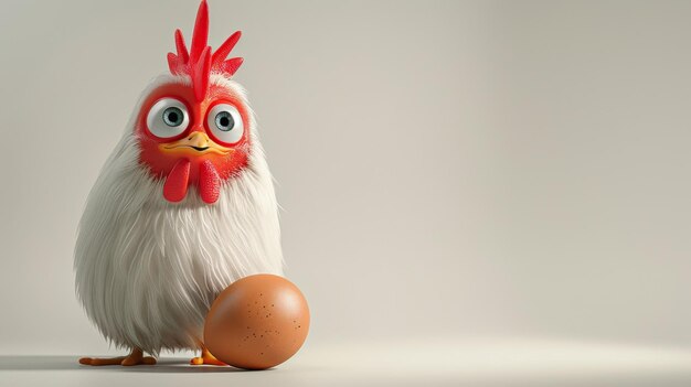 The character is a chicken with eggs 3d illustration