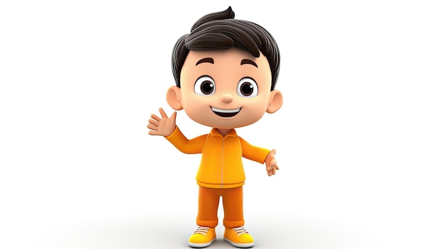 The character is wearing a yellow outfit with the word " the word " on it.