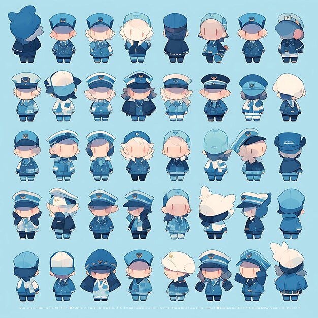 Character of male pilot chibi kawaii airline captain aviator fashion sky concept art sheet manga