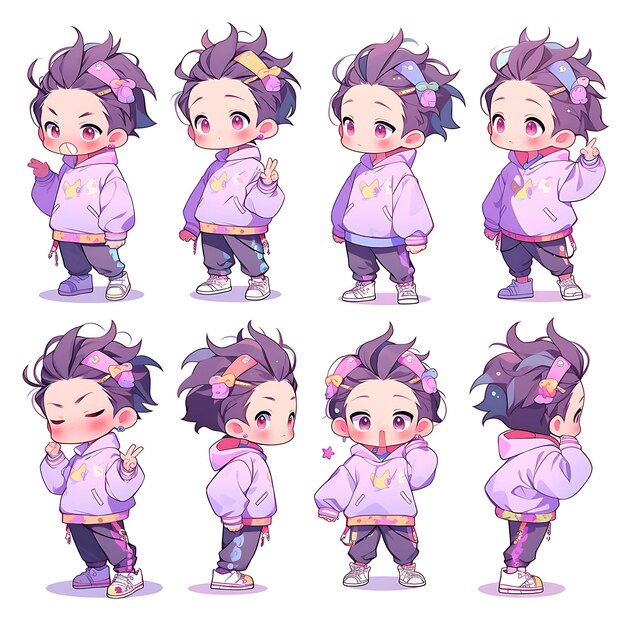 Photo character of male social media manager chibi kawaii digital marketer tren concept art sheet manga