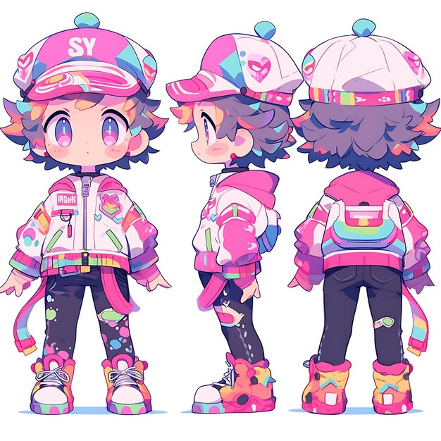 Character of male toy designer chibi kawaii toy creator playful fashion r concept art sheet manga