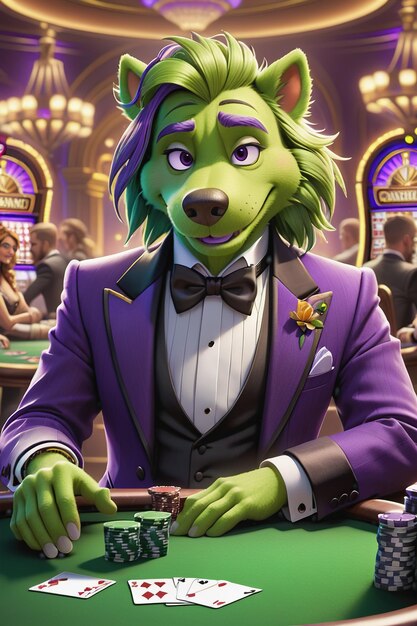 Photo a character man in a purple suit playing poker