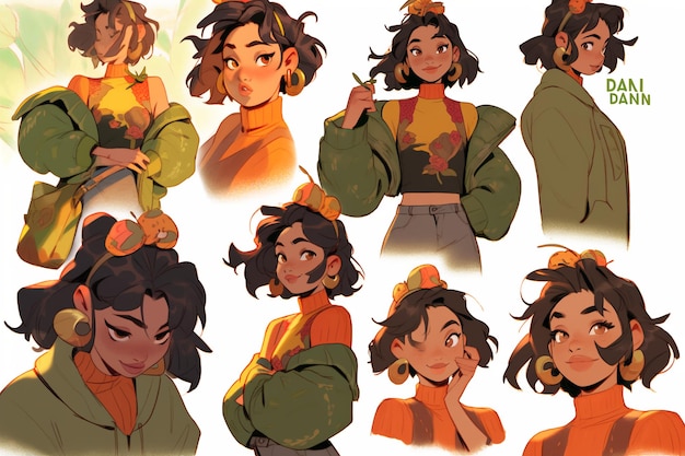 Character Model Sheets AutumnThemed Cartoon Girl Illustrations