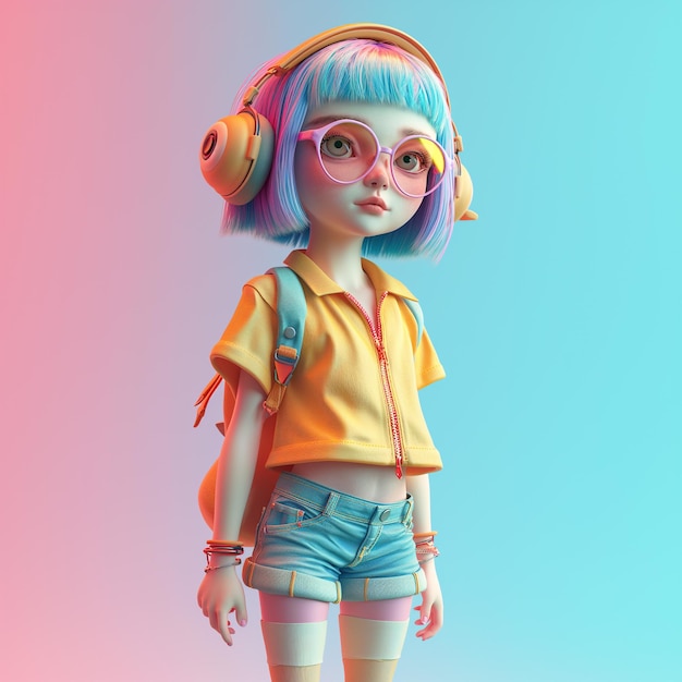 Character neon girl 3D