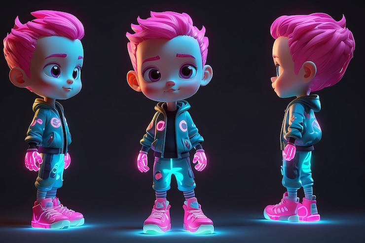 Photo character neon kid 3d