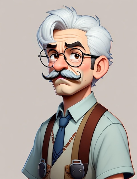 A character Portrait of an elderly man in cartoon style