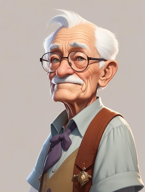 A character Portrait of an elderly man in cartoon style