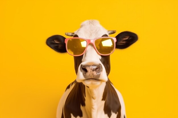 Character portrait face head sunglasses funny colourful cute animal cow generative ai