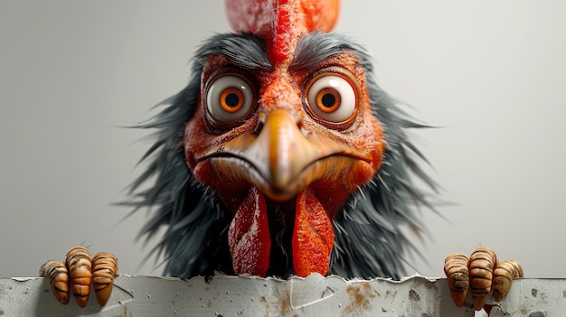 the character of a rooster with a piece of paper in his hands 3d illustration