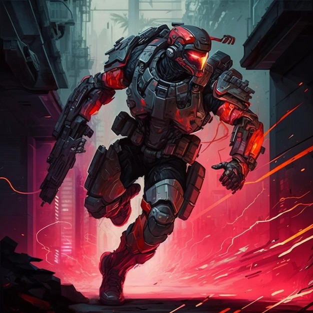 A character running in a futuristic space suit.