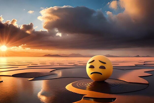 Photo character sad emoji concept in dark background 3d cartoon style