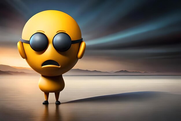 character sad emoji concept in dark background 3d cartoon style